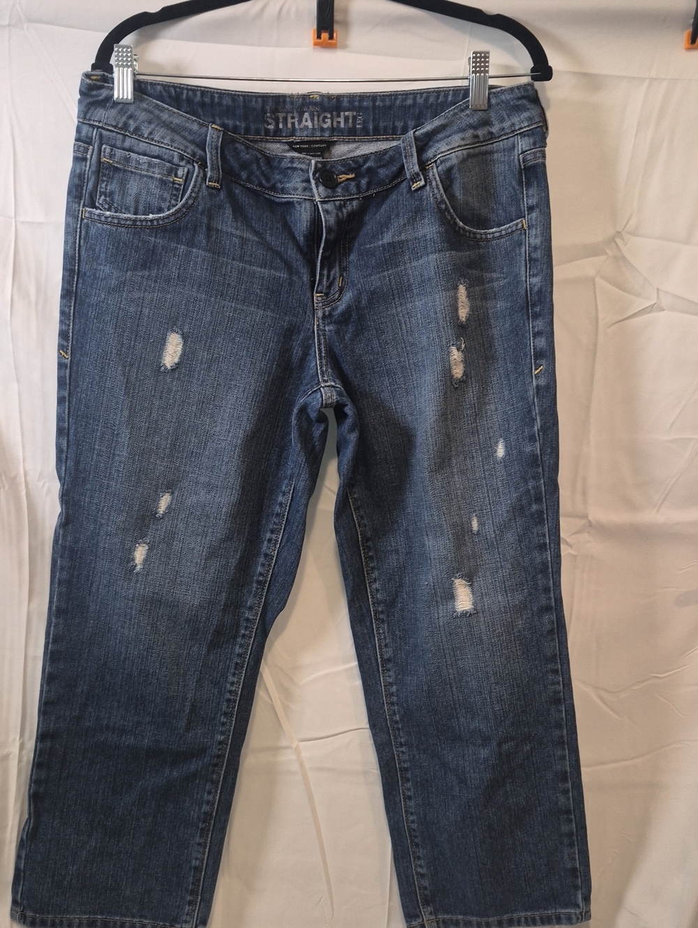 New York & Company Straight Leg Women’s Jeans - Medium Blue Distressed